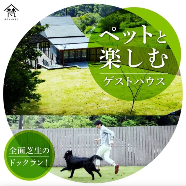 完全プライベートドッグラン付きの貸別荘『BON-MAL TREE』

愛犬と思いっきり遊べる広々とした芝生のプライベートドッグラン付の別荘。

ドッグランは共有ではなく専有なので、ほかのお客様やワンちゃんに気を遣わず過ごせます。

少ない荷物で旅をしていただけるように、愛犬のためのグッズも各種ご用意しております。

鴨川の風景に溶け込むラグジュアリーな空間で、大切な人との時間、愛犬との時間、どちらもお楽しみください。

◎『BON-MAL TREE』：天空ガーデン(ウッドデッキ/ドッグラン付）最大4名

山間にひっそりと建つ可愛らしいゲストハウスは、天空にいるかのようなウッドデッキから、濃淡美しい山並みと吹き抜ける風を、そして夜には満点の星をご堪能いただけます。
地元の素晴らしい海産物や美味しいジビエなどをBBQで召し上がっていただき、大自然の中で穏やかな休日をお過ごしください。
ご宿泊者様専用のドックランも併設されておりますので、愛犬との旅もおすすめです。
大切な人との時間も、愛犬との時間も、どちらもお楽しみいただけます。

ゲストハウスの豊富な写真や動画を掲載しているので、
ぜひチェックしてみてください！

▼ホームページ
https://bonmal.jp/tree/

▼インスタグラム
@bonmal.kamogawa

⭕️なんと今回は【梵まる】BON-MAL さまのペットアリーナを見てくださっている多くの飼い主様、そして大切な動物たちの健康を守っていただいている先生方に、特別な特典をいただいています！✨
インスタグラムをフォローして『サイネージ！』とメッセージをいただいた方から抽選で宿泊費20％off!!
みなさま！ぜひ参加してみてくださいね⭐️

(diamond)インスタグラム
@bonmal.kamogawa

#千葉 #鴨川 #房総 #南房総 #貸別荘 #バケーションレンタル #ゲストハウス #一棟貸し #ペットと泊まれる宿 #ペット #梵まる #ドッグラン #ドッグランのある家 #ドッグラン完備 #ドッグラン付き #大型犬 #chiba #kamogawa #vacationrental #vacationrentalhomes #guesthouse #guestroom #bonmal #villa #cottage #rentalvilla